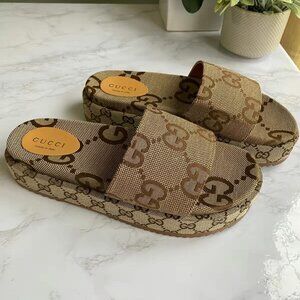 Gucci Women's Tan Monogram Platform Sandals